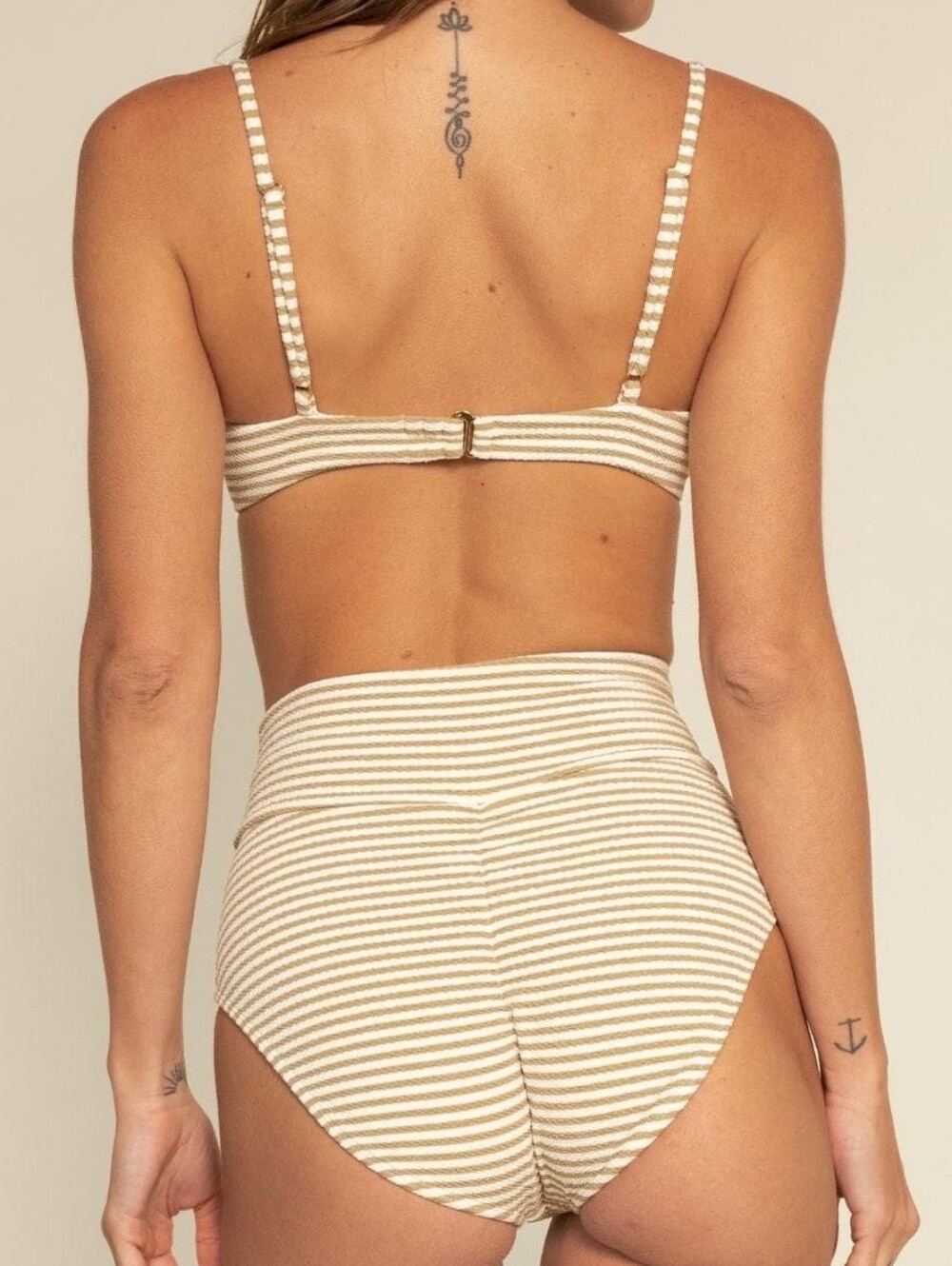 NWT MONTCE Neutral Stripe Added Coverage High Rise Bikini Bottom Tan Cream XL